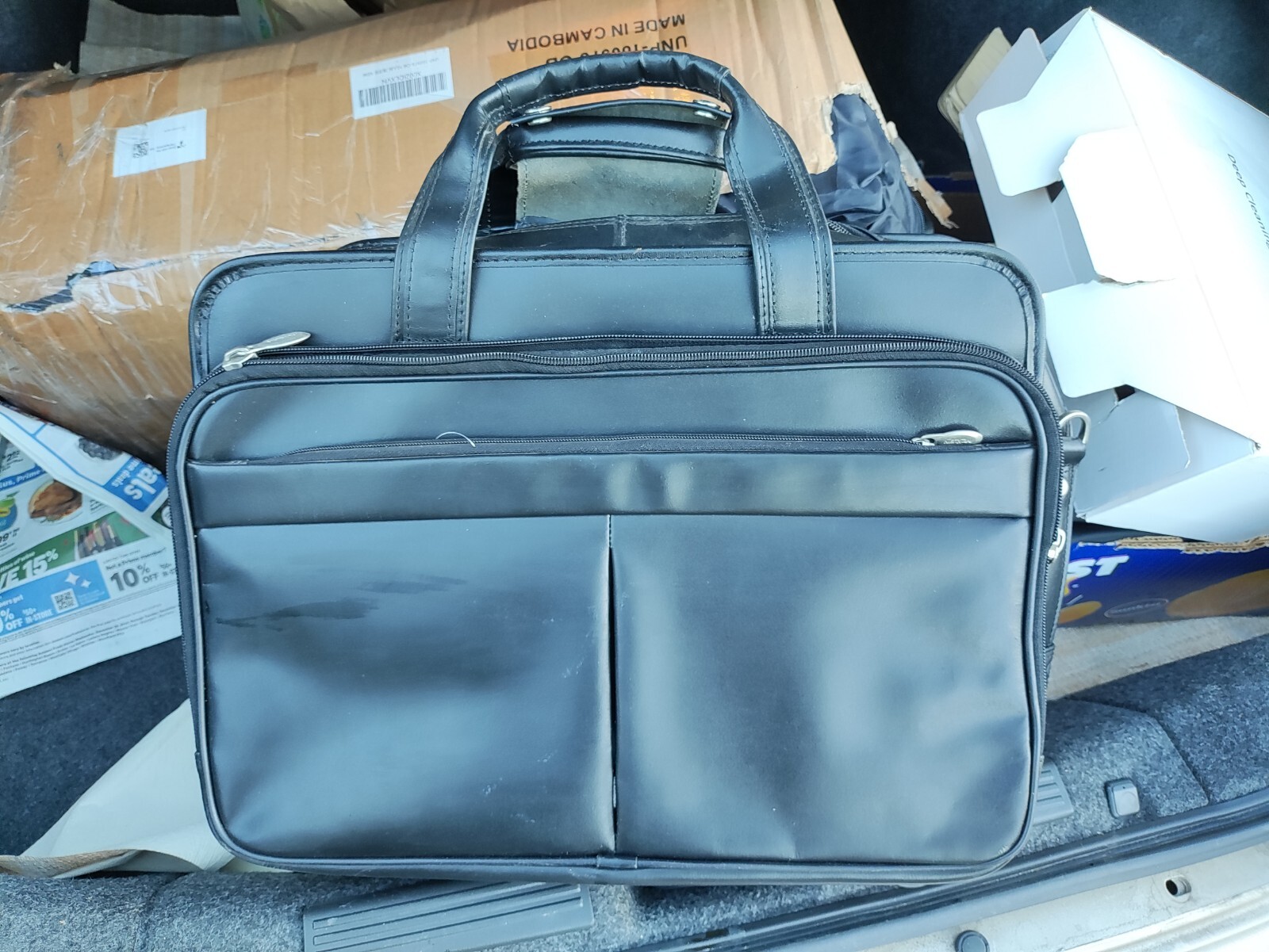 McKlein 87855 Bowery Leather Wheeled  Detachable Laptop Briefcase - Black