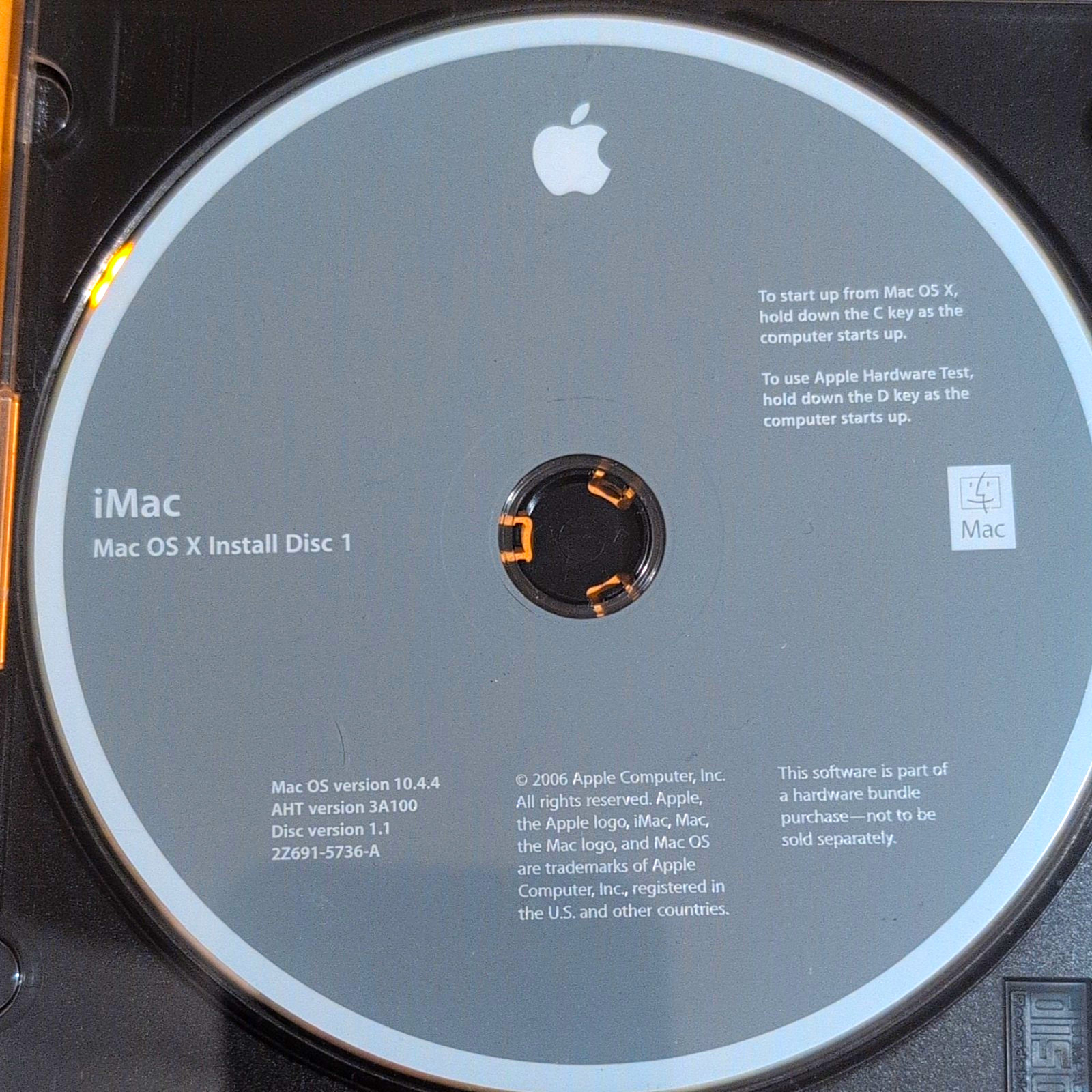 Apple iMac Mac OS X 10.4.4 Install Disc 1 & 2 DVD Set (2Z691-5736-A)