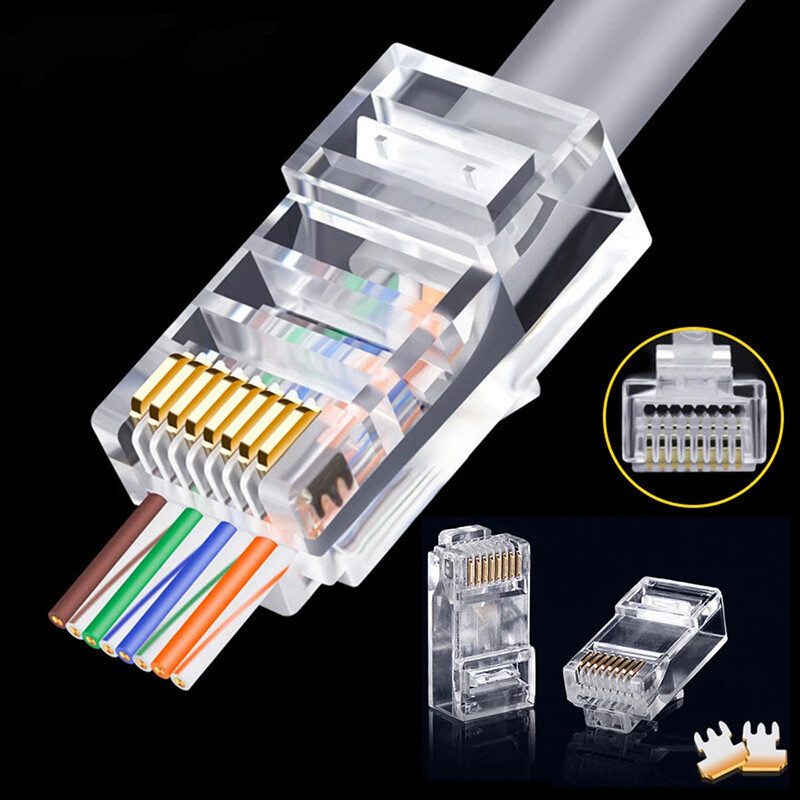 50PCS Rj45 Cat6 Connector Network Unshielded 8Pin Modular Rj45 Plugs Have Hole