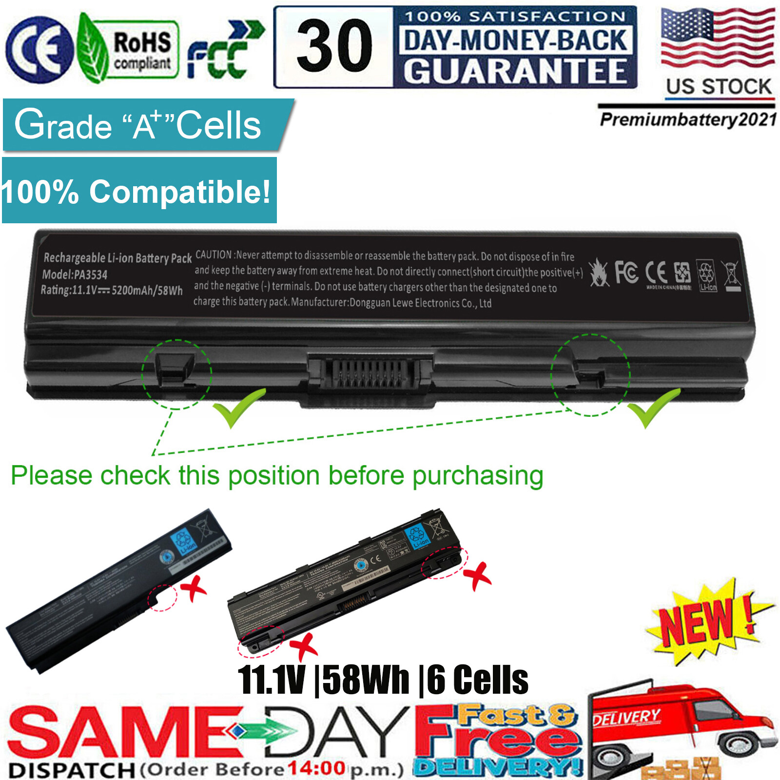 Battery For Toshiba Satellite M202 L505-S5990 L305-S5894 A205-S5831 L305-S5944