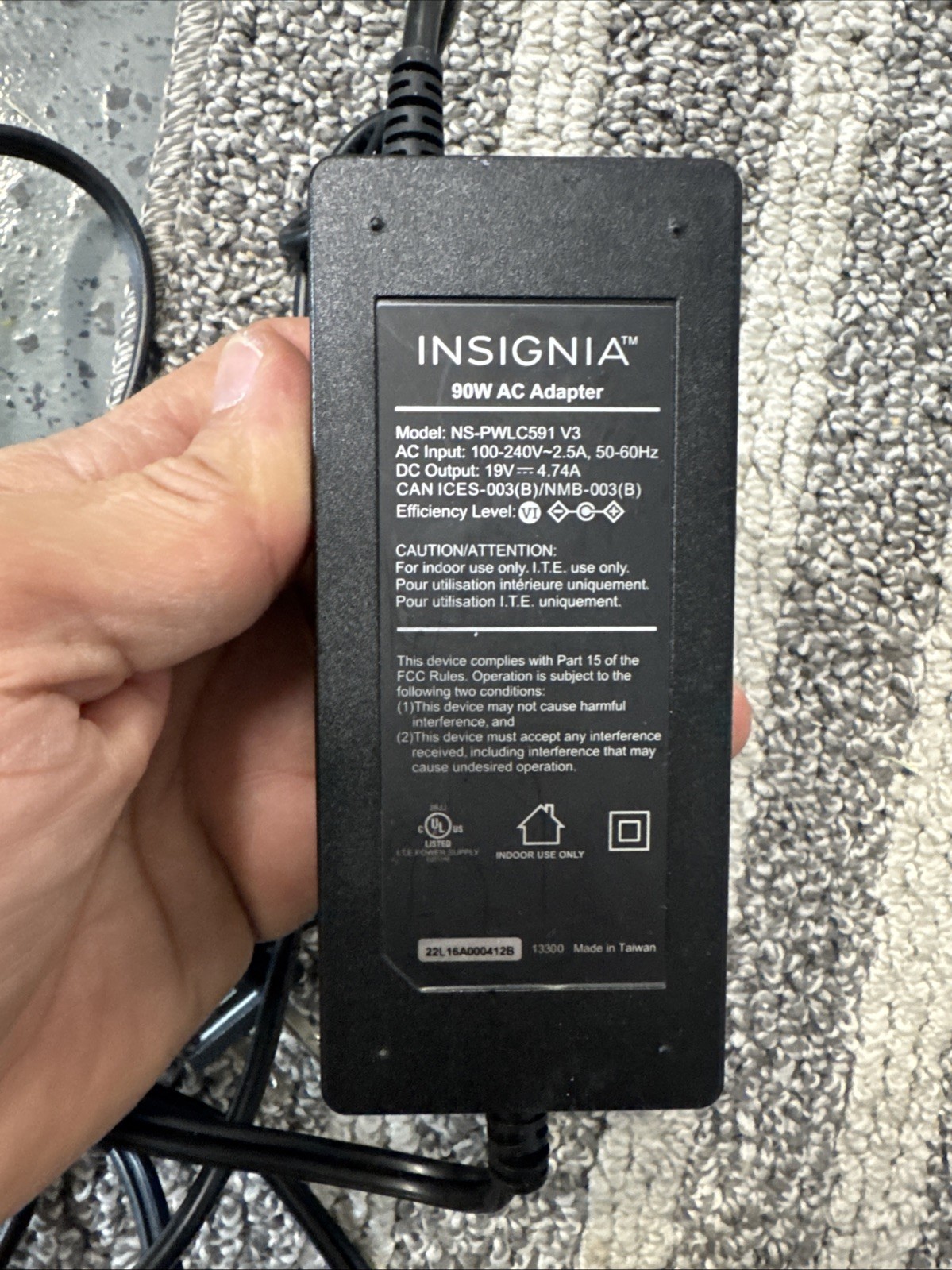 Genuine Insignia NS-PWLC591 V3 90W AC Adapter 19v 4.74a Power Cable Cord OEM