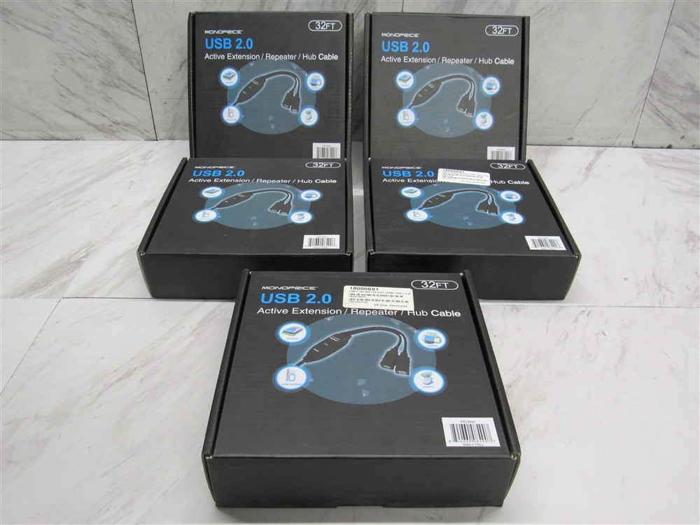 5 x NEW Monoprice 2 Port USB-A to USB-A Female 2.0 Extension Cable Active, 32ft