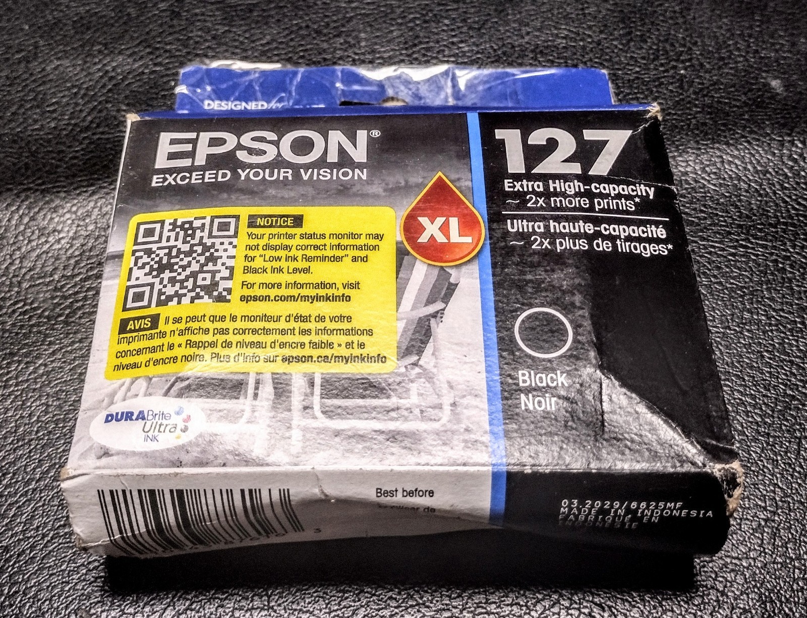 New Open Box Epson 127XL L Genuine Black Ink Cartridge T127120 Exp: 3/2029 **Dam