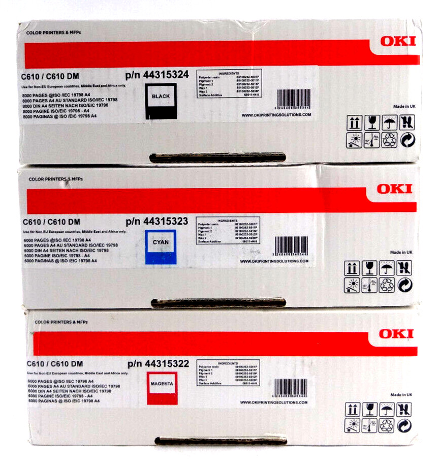 Qty 3 - OKI OKIDATA 44315322 44315323 44315324 Genuine Toner Cartridge 