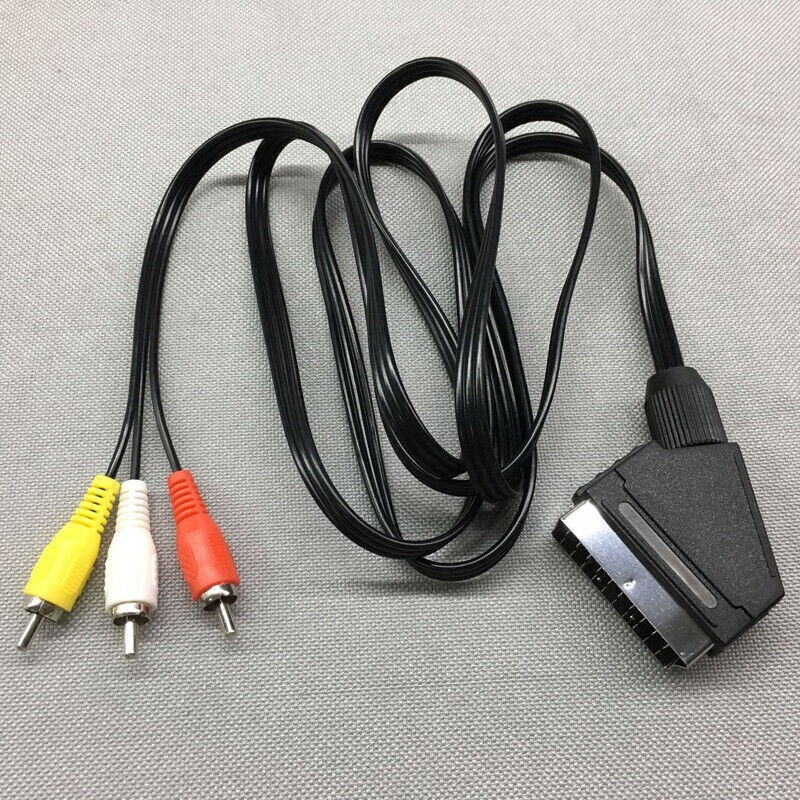 1.8m 21Pin SCART Cable to 3 RCA Male Phono Audio Video TV AV Composite Lead