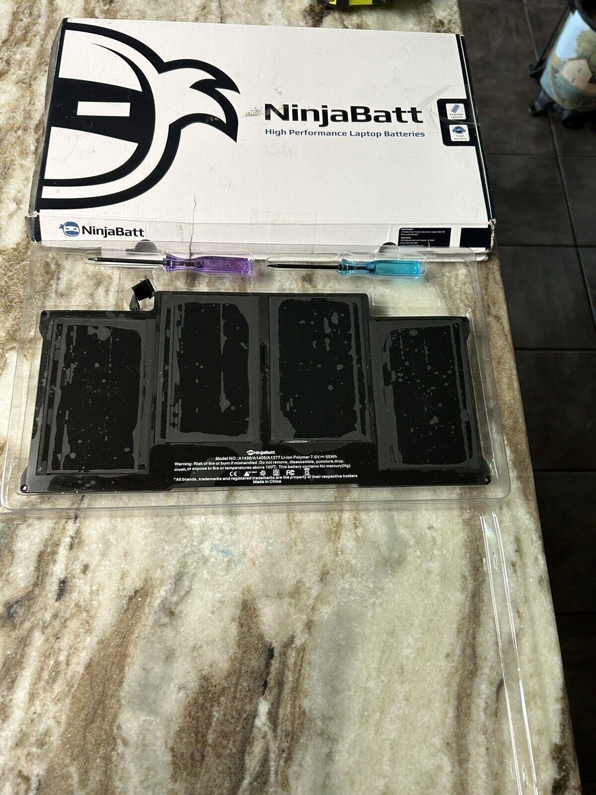 NinjaBatt High Performance Laptop Battery A1496/A1405/A1377 for Apple Black