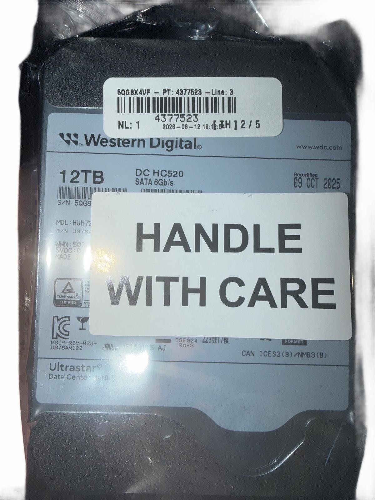 Western Digital 12TB DC HC520 SATA 6Gb/s External Hard Drive