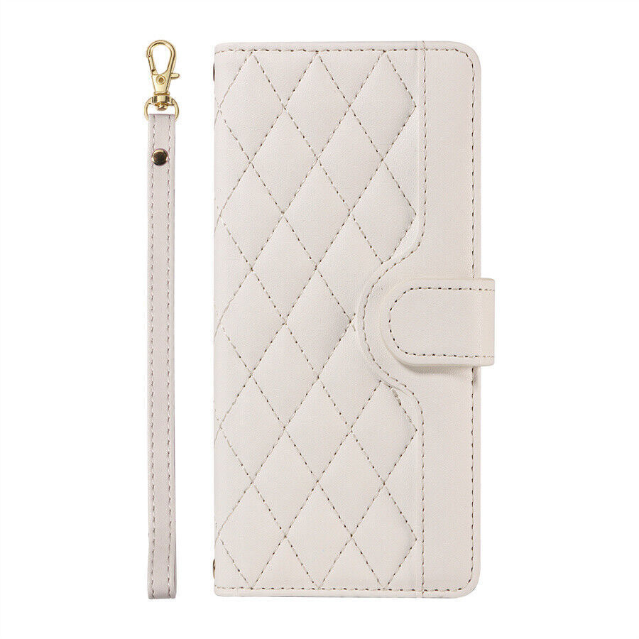 Luxury Flip Strap Grid Leather Wallet Cover Case for 16 15 14 13 12 11 Pro Max