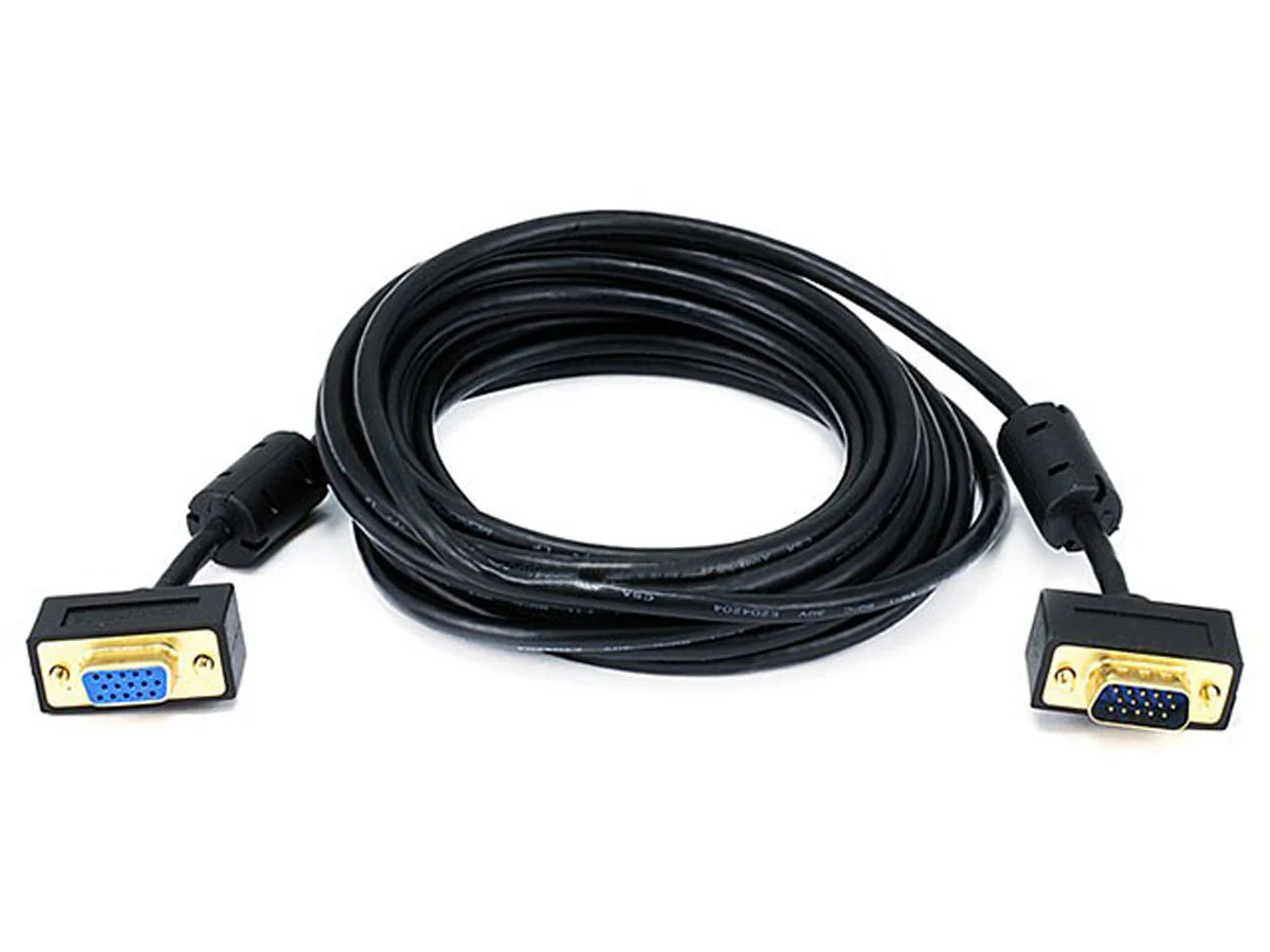 Ultra Slim SVGA Super VGA M/F Monitor Cable - 15 Feet With Ferrites | 30/32AWG