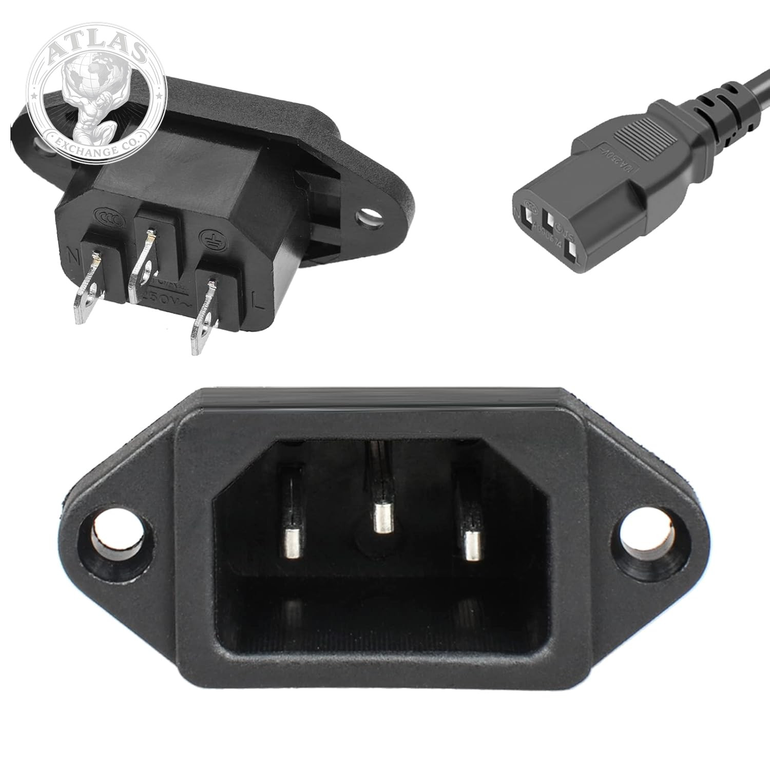 QTEATAK 3 Pack Screw Mount 3 Pins Inlet Power Plug Socket IEC320 C14 AC 250V 10A