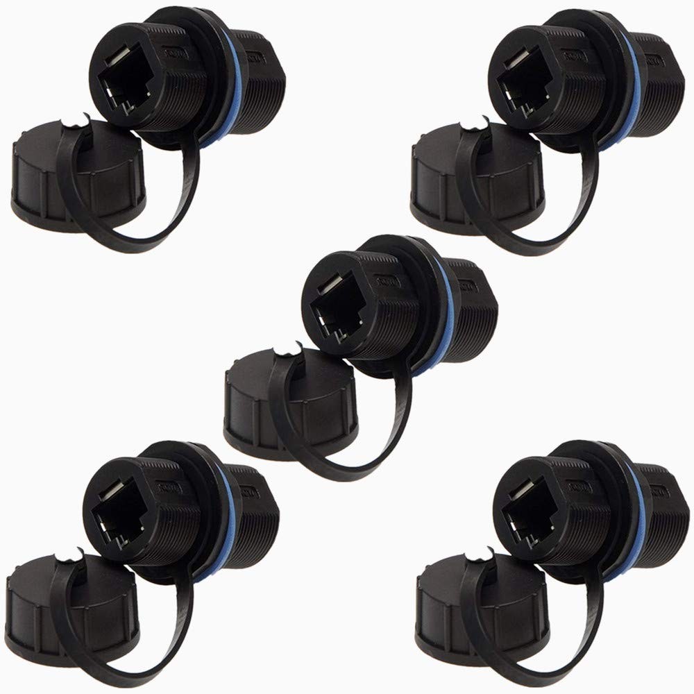 5 PCS Panel Mounting Shielded RJ45 Waterproof Cat5/5e/6 8P8C Ethernet Adapter
