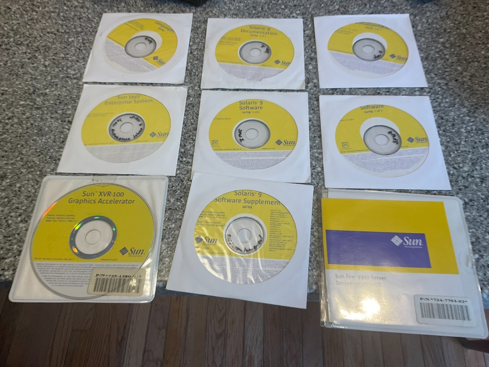 Set of nine Sun Microsystems Solaris 9 CD's