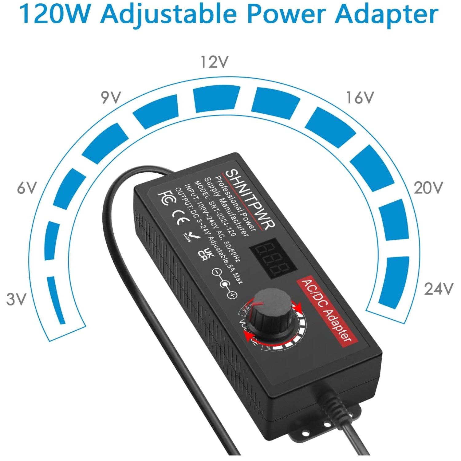 Variable Power Supply AC to DC Converter 100V-240V 5A 120W