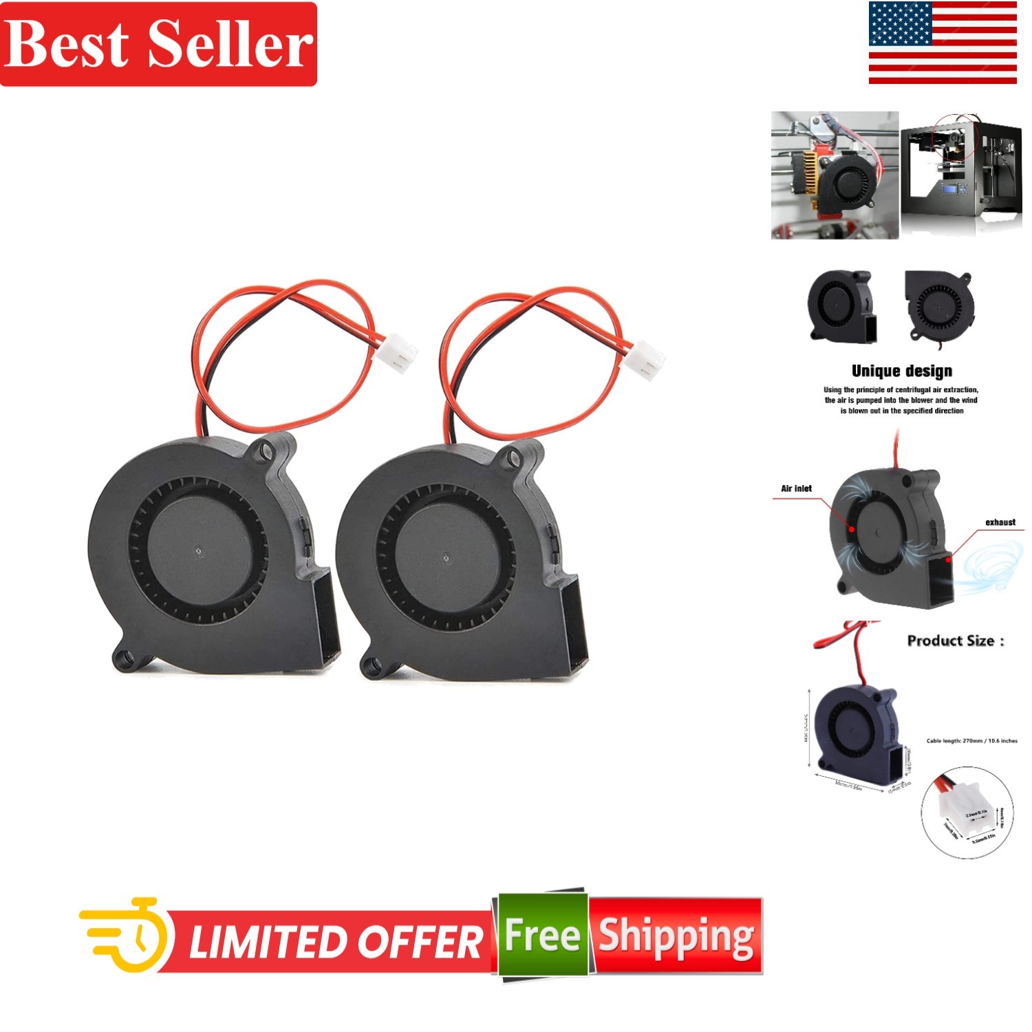 2 Pcs 50mm x 15mm DC 24V Brushless Cooling Fans for 3D Printer Humidifier PC ...