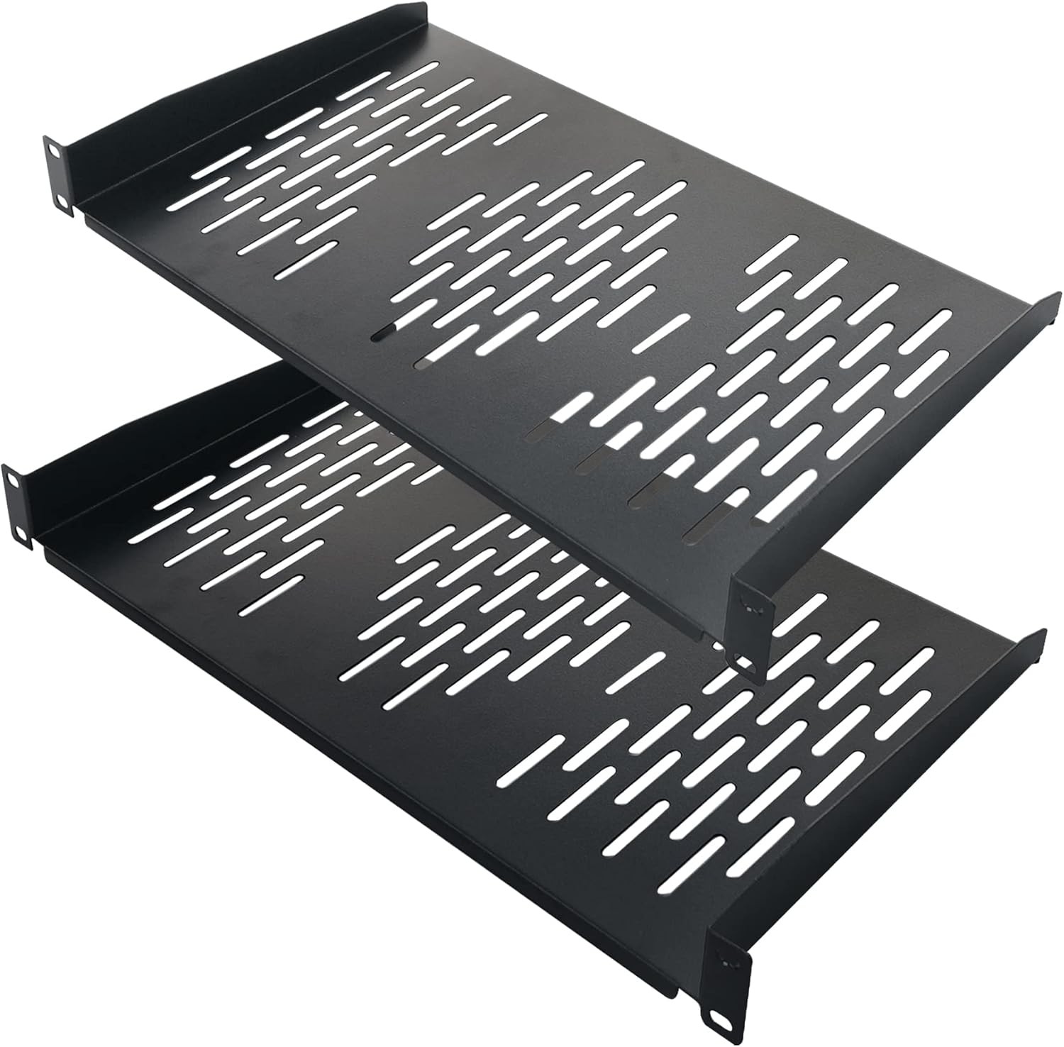 RIVECO 2PCS 1U Rack Shelves, 19” Cabinet Mount 1 U Tray 10 Inches, Black 