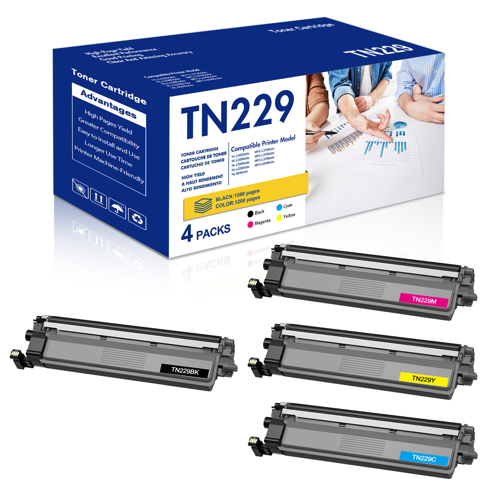 4x TN229 TN229XL Toner Compatible with Brother HL-L3220cdw L3280cdw MFC-L3765cdw