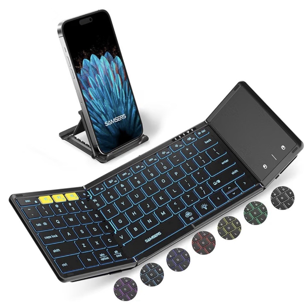 Samsers Full-Size Backlit Foldable Bluetooth Keyboard Touchpad Black