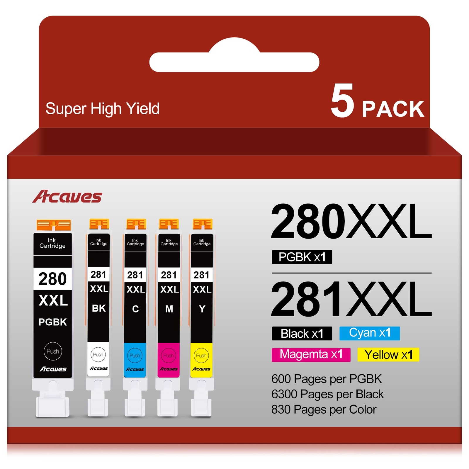 High Yield Canon Pgi 280 Xxl Pgbk And Cli 281 Xxl Ink Cartridges 5 Pack
