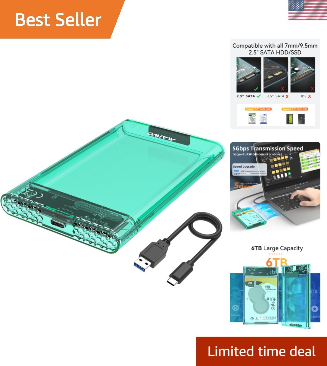 Sleek 6TB USB-C 5Gbps Hard Drive Enclosure for Seamless Data Expansion