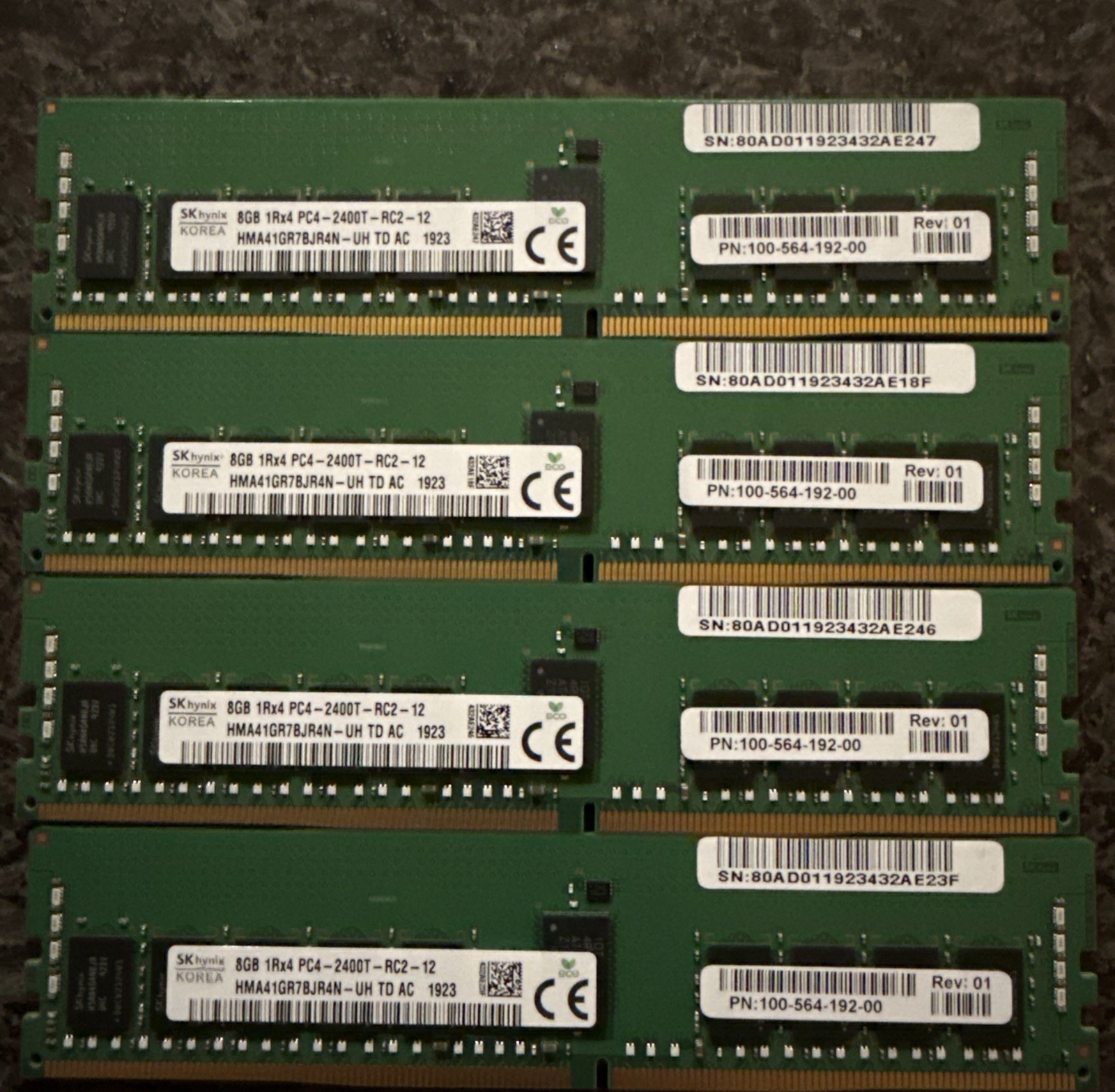 Lot of 4 SK Hynix 8GB 1Rx4 PC4-2400T DDR4 HMA41GR7BJR4N-UH ECC Server Memory