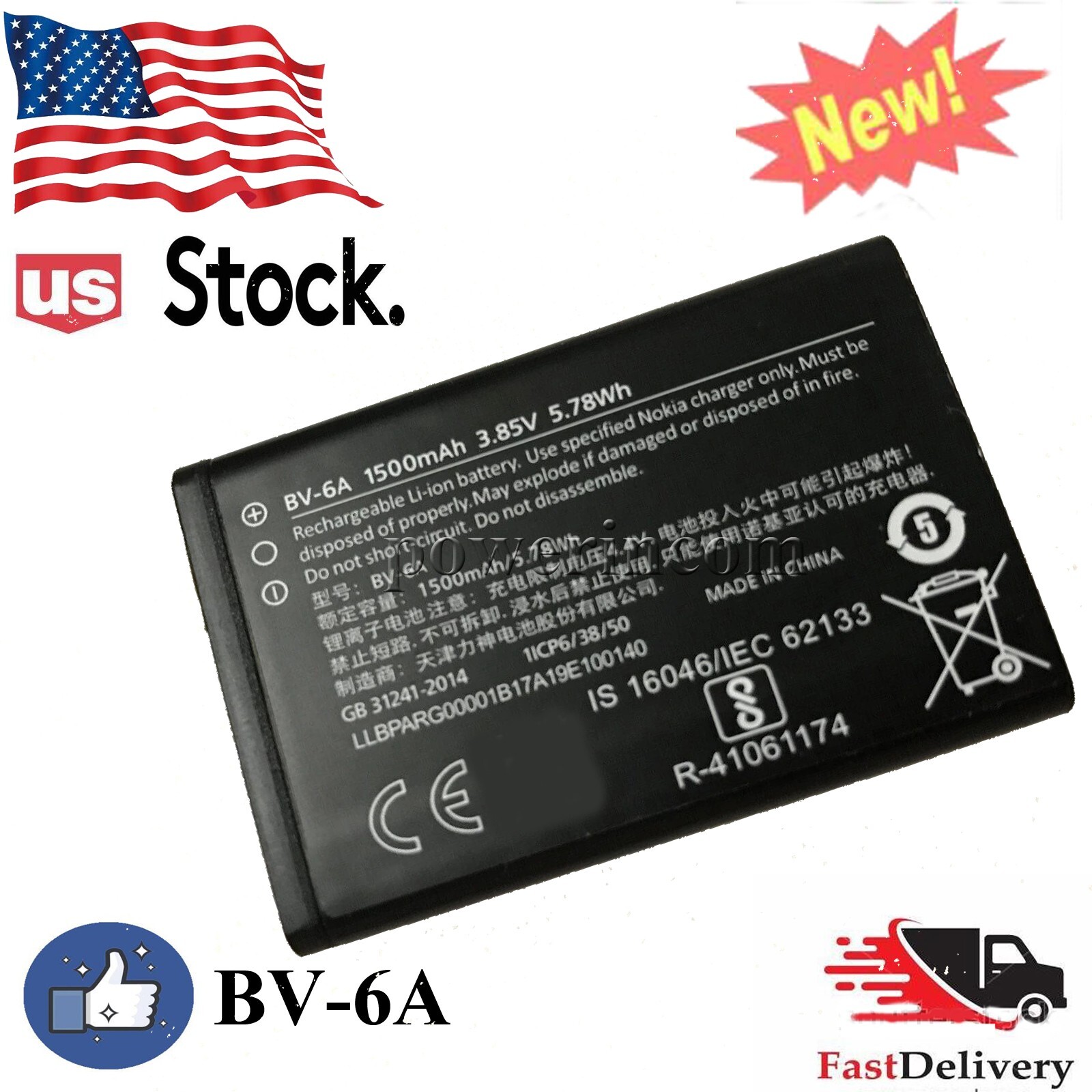 BEST QUALITY for Nokia BV-6A Battery for Nokia 2060, 3060 5250 C5-03 8110 Phone