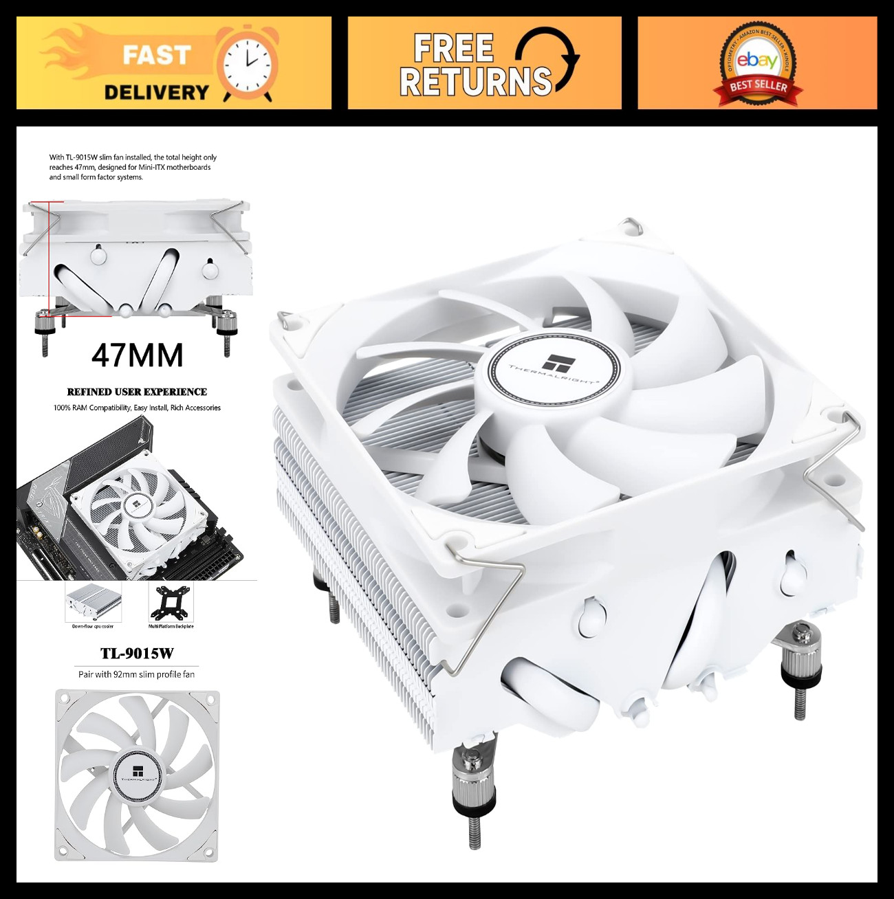 AXP90 X47 White Low Profile CPU Air Cooler, 47mm Height