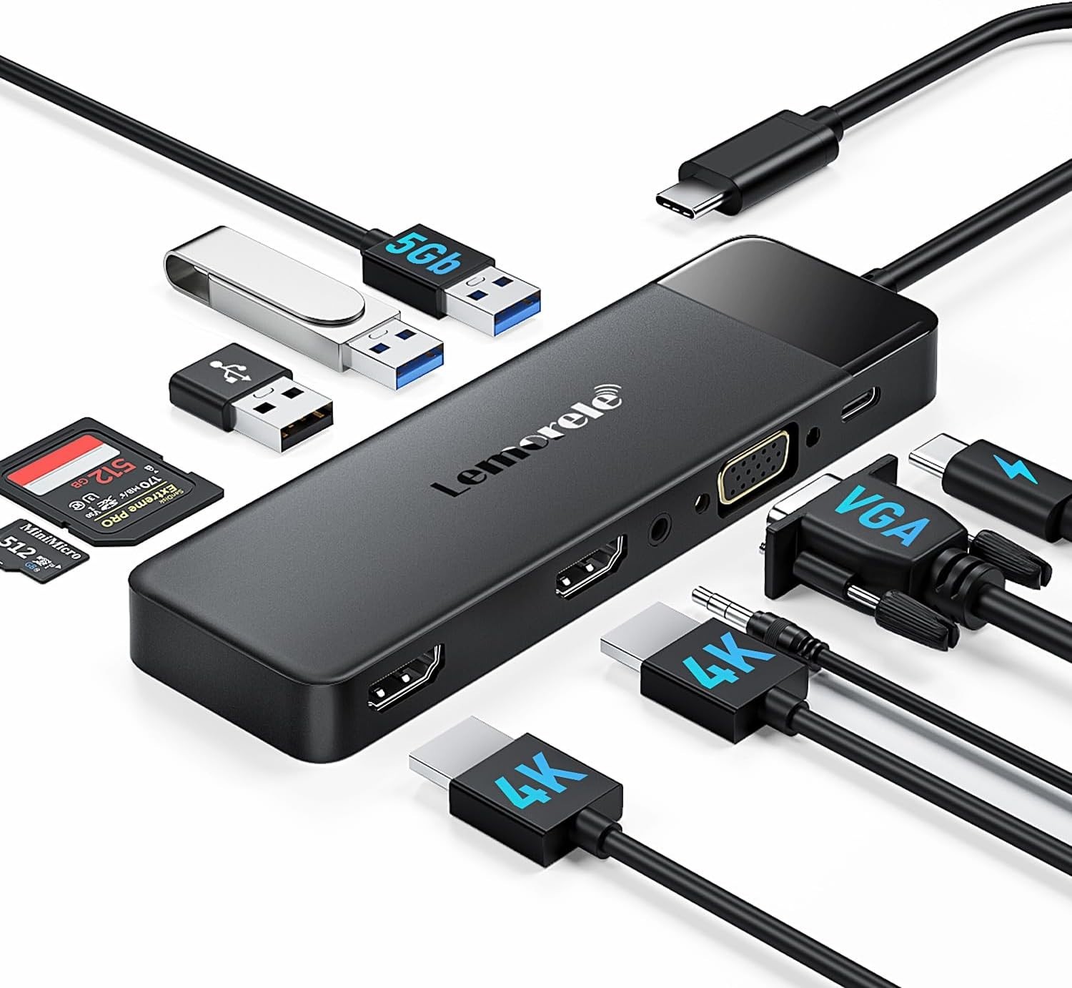Docking Station USB C Hub 3*Display- 10 in 1, Lemorele USB C Dock 2*HDMI Adapter