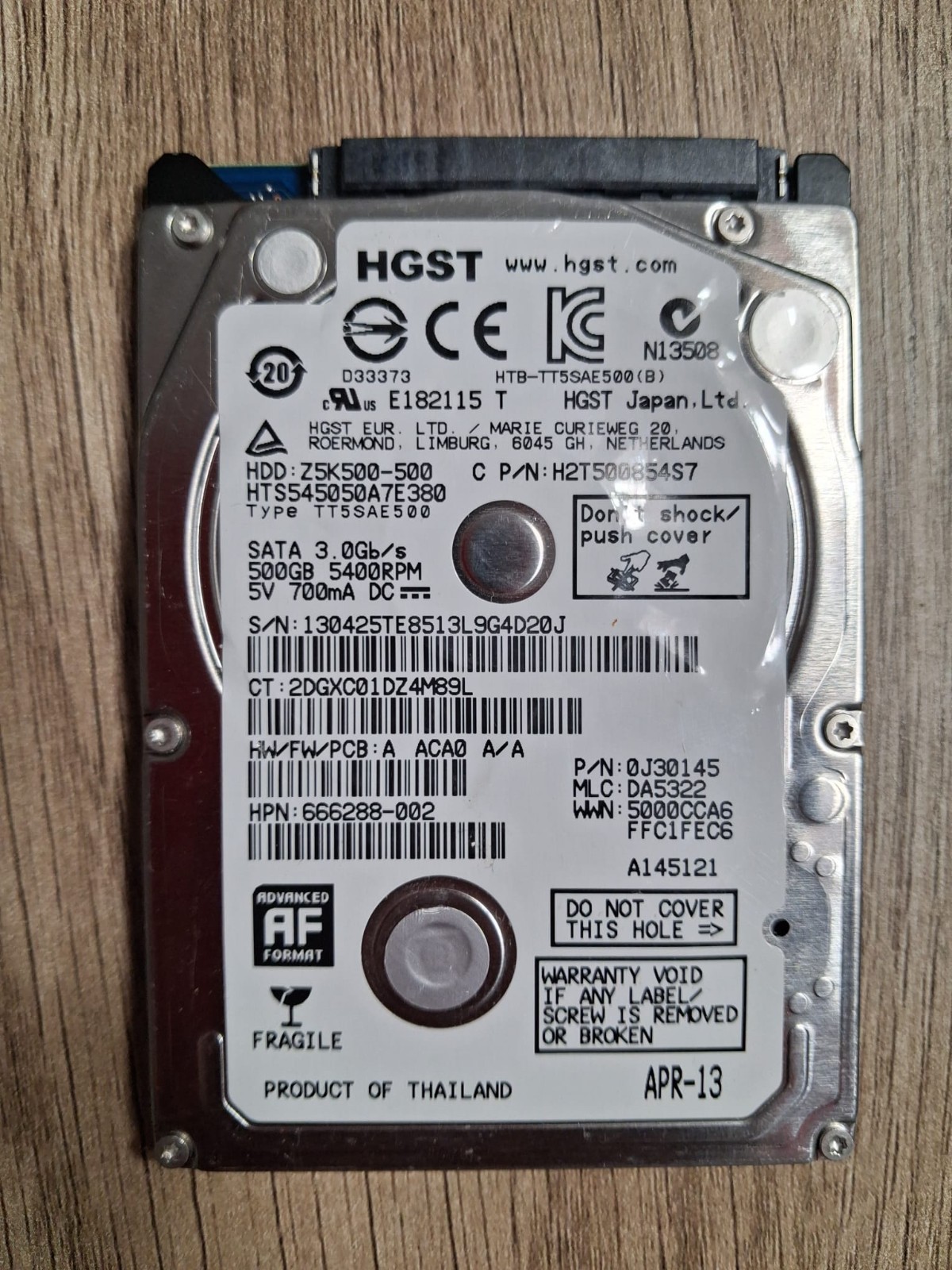 HGST 500GB 2.5" SATA Laptop Hard Drive HTS545050A7E380 5400RPM 7mm HDD