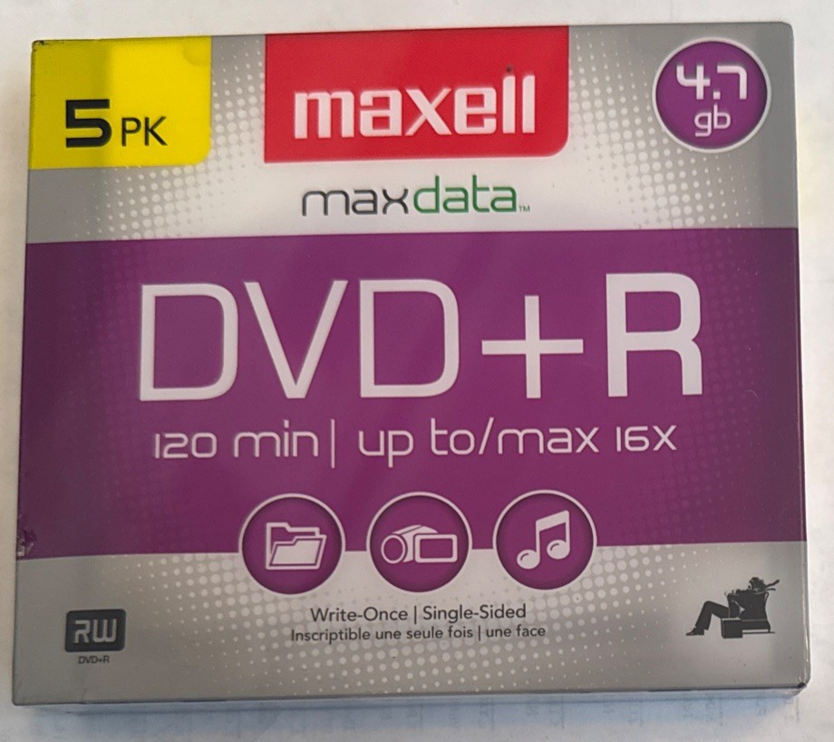 NEW Sealed Maxell DVD+R Discs 4.7GB Slim cases (5) Five pack ~ Up To 4 Hours