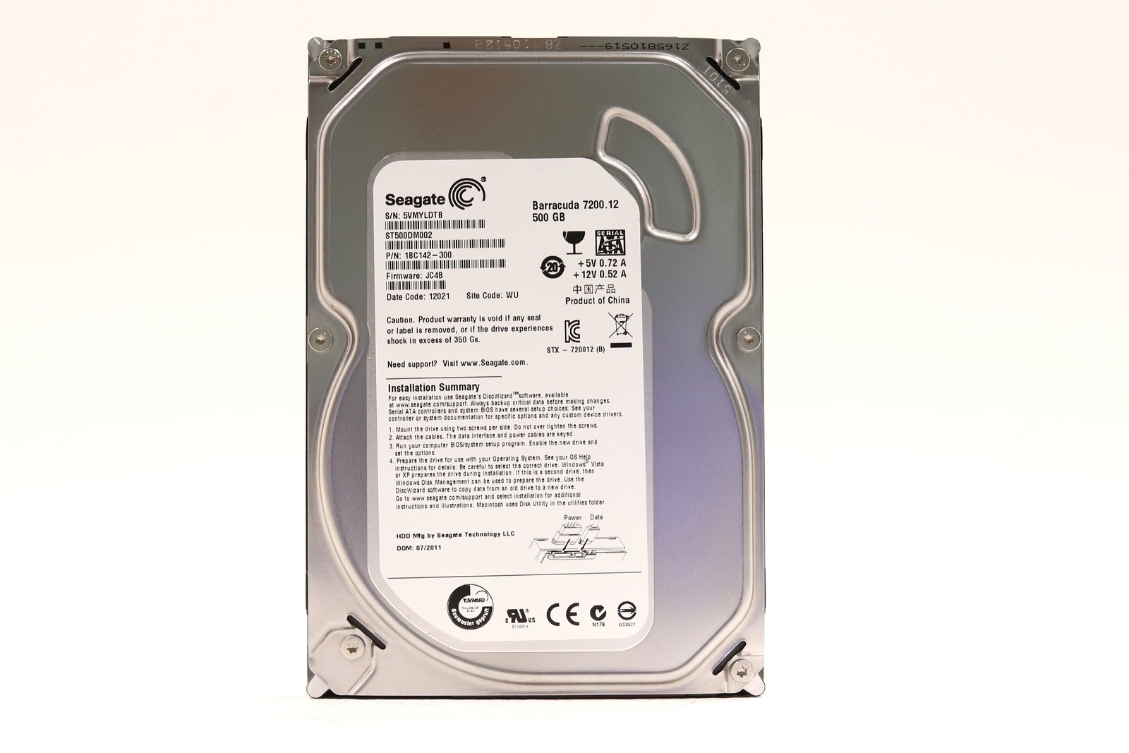Seagate ST500DM002 500GB 3.5" 6Gb/s 7.2K RPM SATA Hard Drive P/N: 1BC142-300