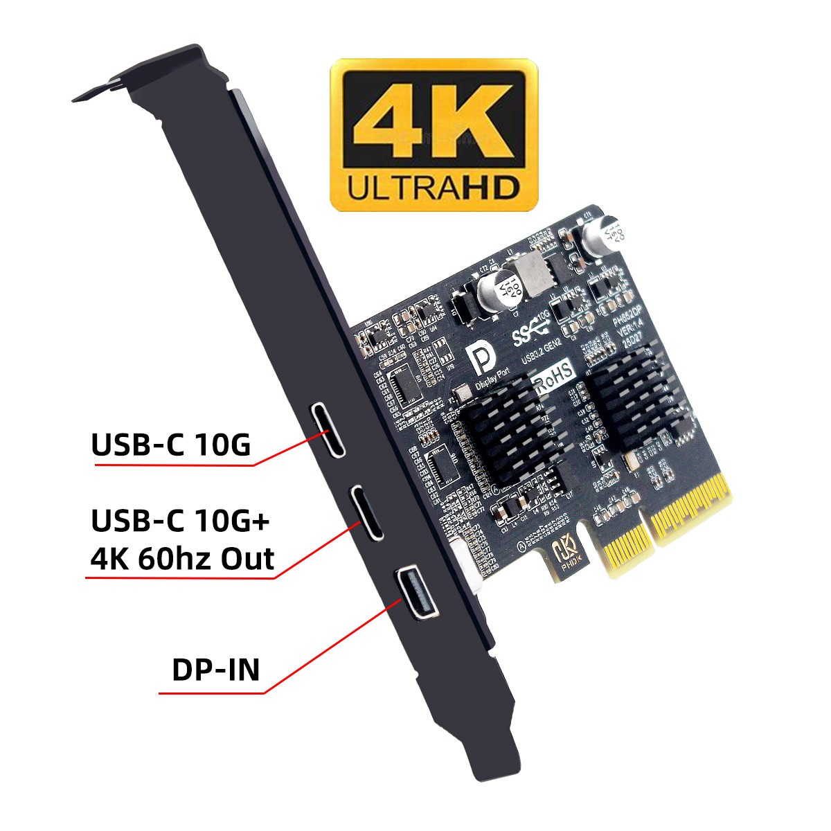 PCI-E 3.0 4X & Mini Displayport 1.4 to 2 USB C Video Graphics Expansion Card