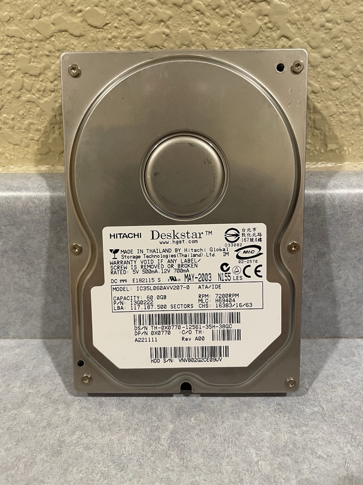 Hitachi Deskstar IC35L060AVV207-0 13G022 ATA/IDE - 60 GB - Tested (026)