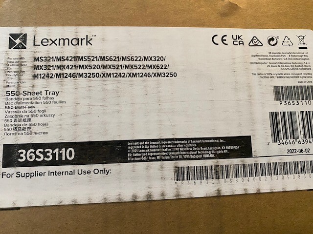 Lexmark 550-Sheet Tray - Plain Paper, Transparency, Label, Card Stock, 36S3110