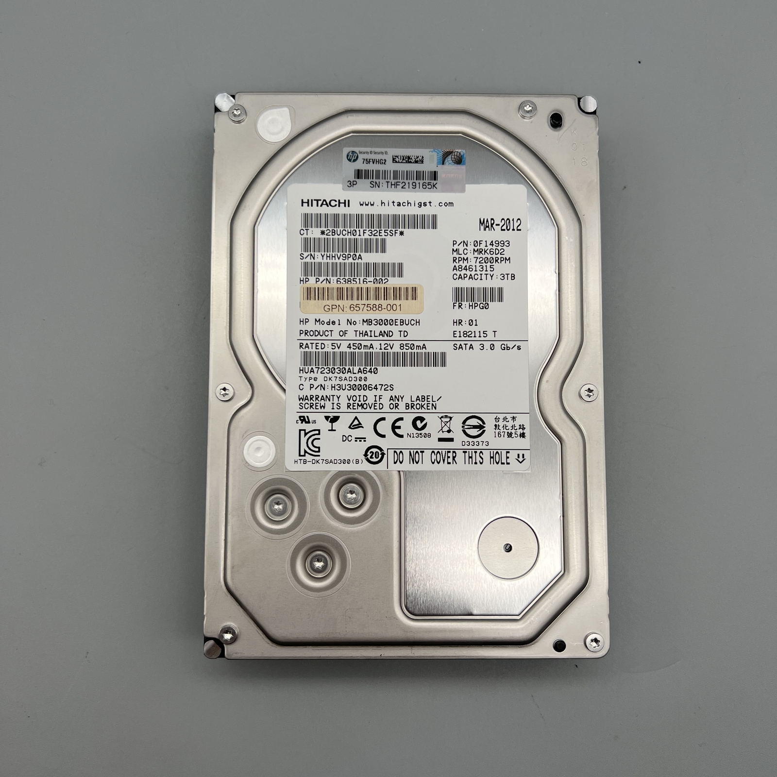 HP | HITACHI 3TB 7200RPM 3.5" SATA ProLiant G1-G7 638516-002 657588-001
