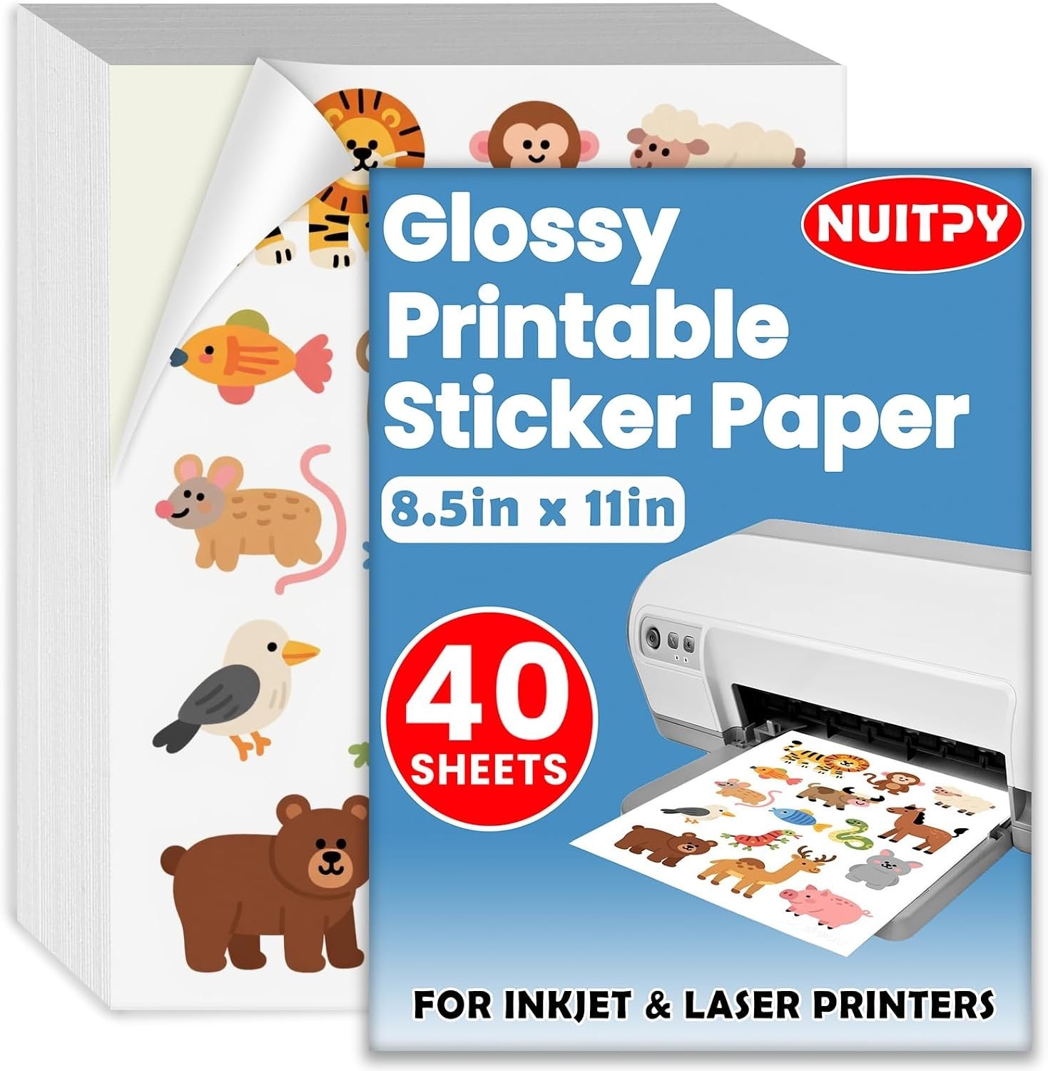 Papel Adhesivo Vinilo Brillante 40 Hojas para Impresora Inkjet Laser Impermeable