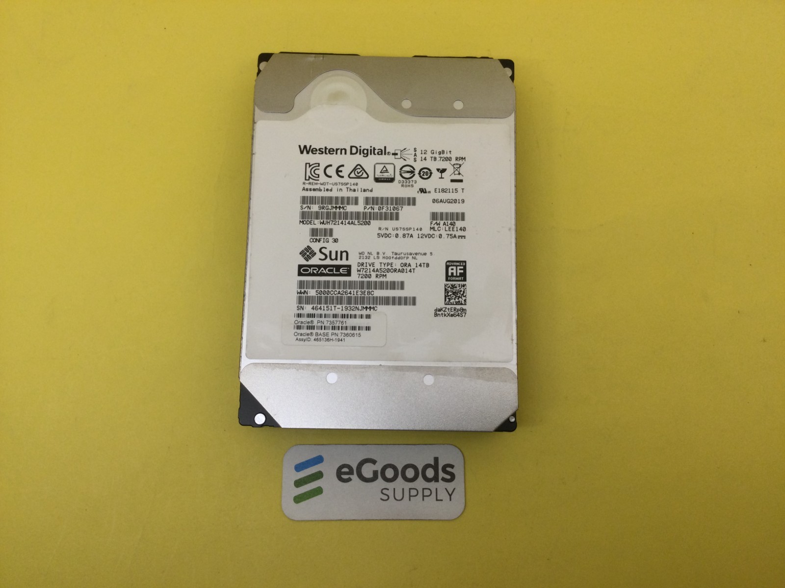 7357761 Sun Oracle WD 14TB 7.2K SAS 12Gb/s 3.5in HDD WUH721414AL5200 No Tray