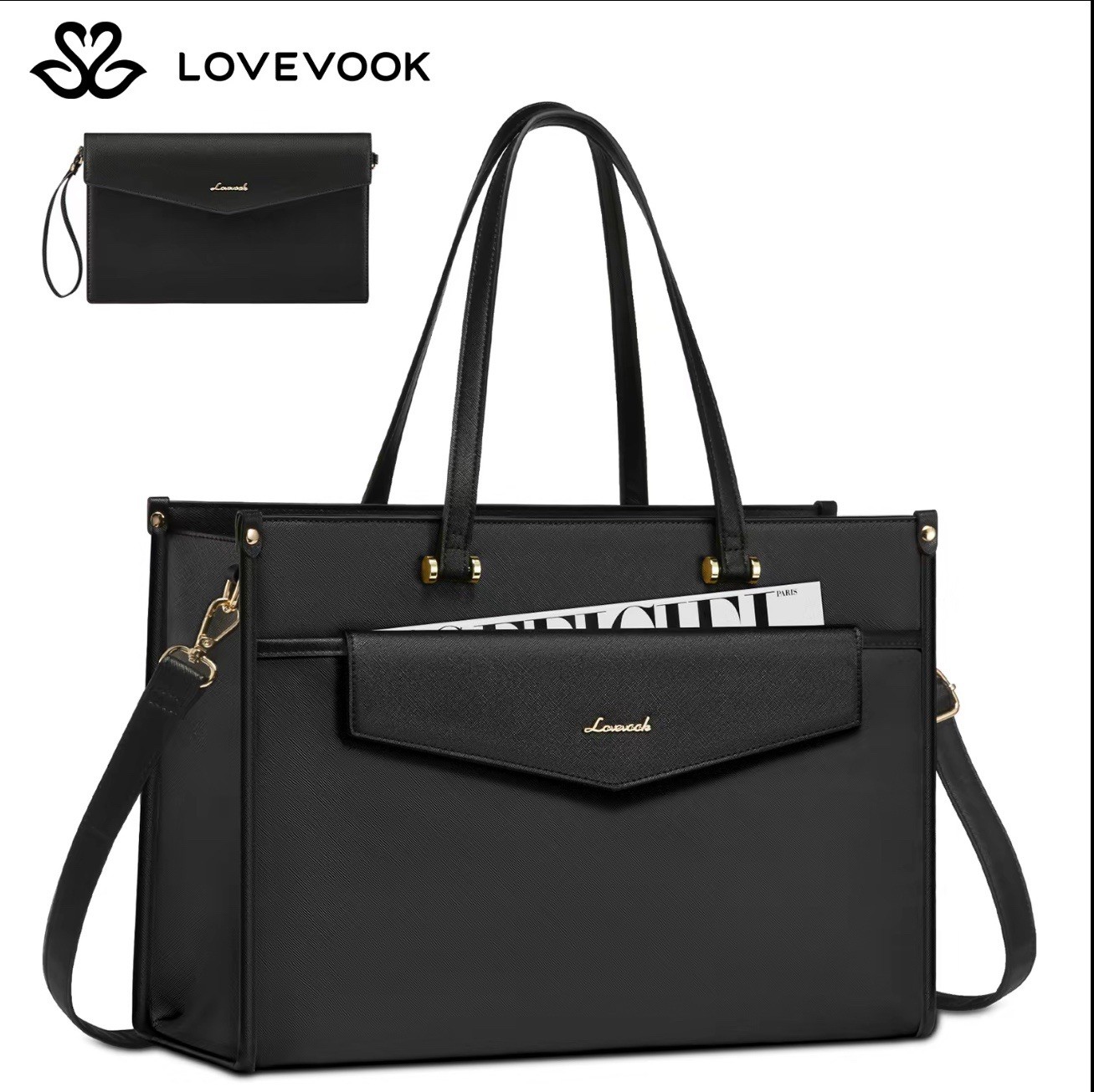 LOVEVOOK Laptop Bags for Women, 15.6 inch LaptopTote Bag 2-in-1 Professional