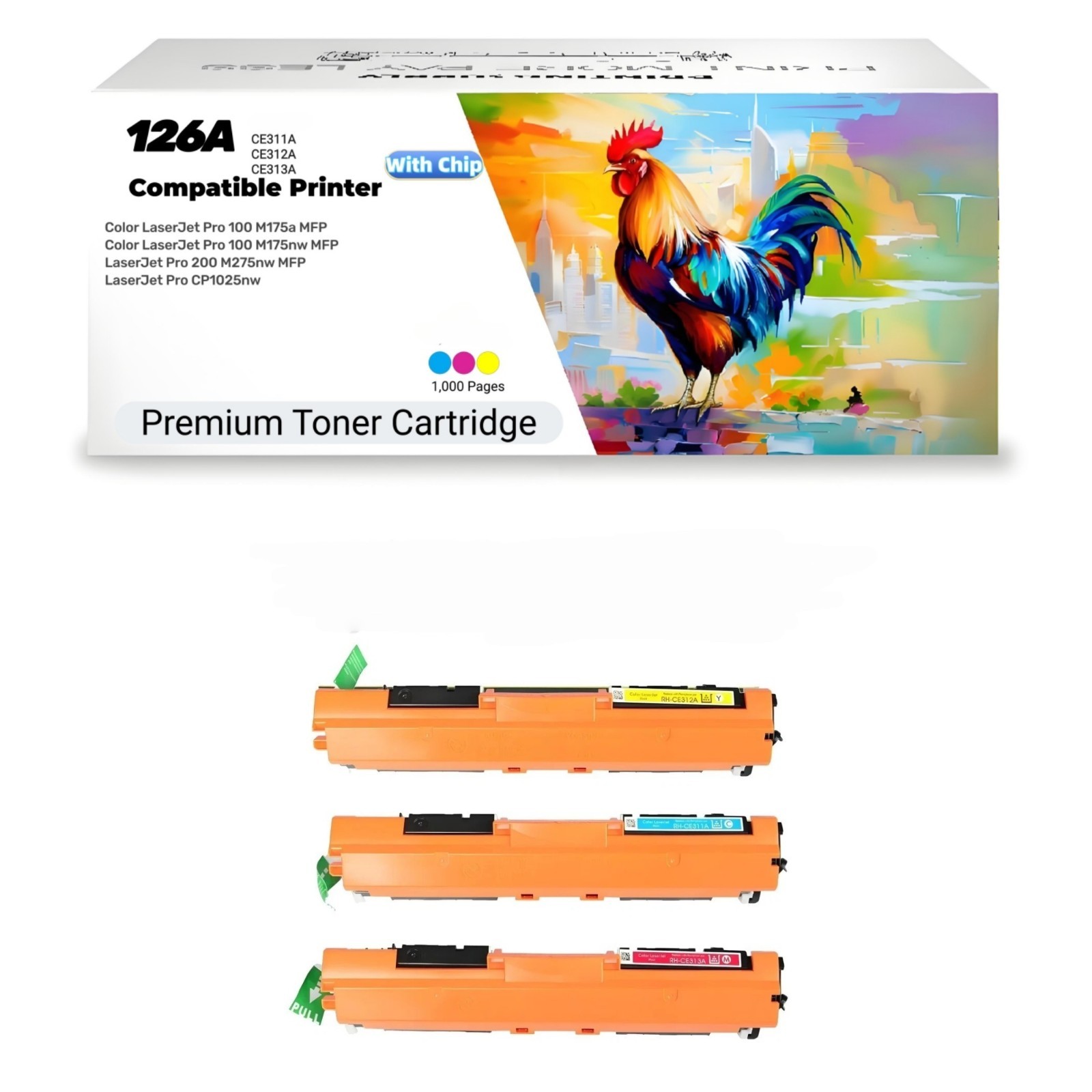 Compatible 3 PK CMY CE311A CE312A CE313A Toner Cartridge for HP CP1025 CP1025nw