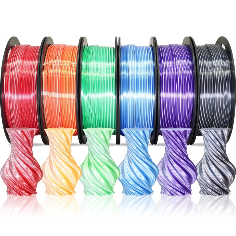 MIKA3D Dual Color 1.75mm 3D Printer Filament Bundle, Silk PLA 6 Spools Pack - Wh