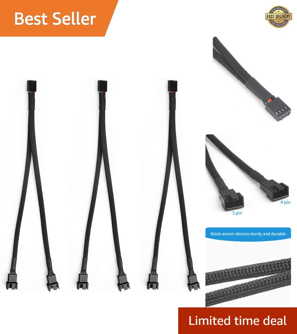 High-Performance 4-Pin & 3-Pin Fan Cable Set - Enhance Airflow & Efficiency