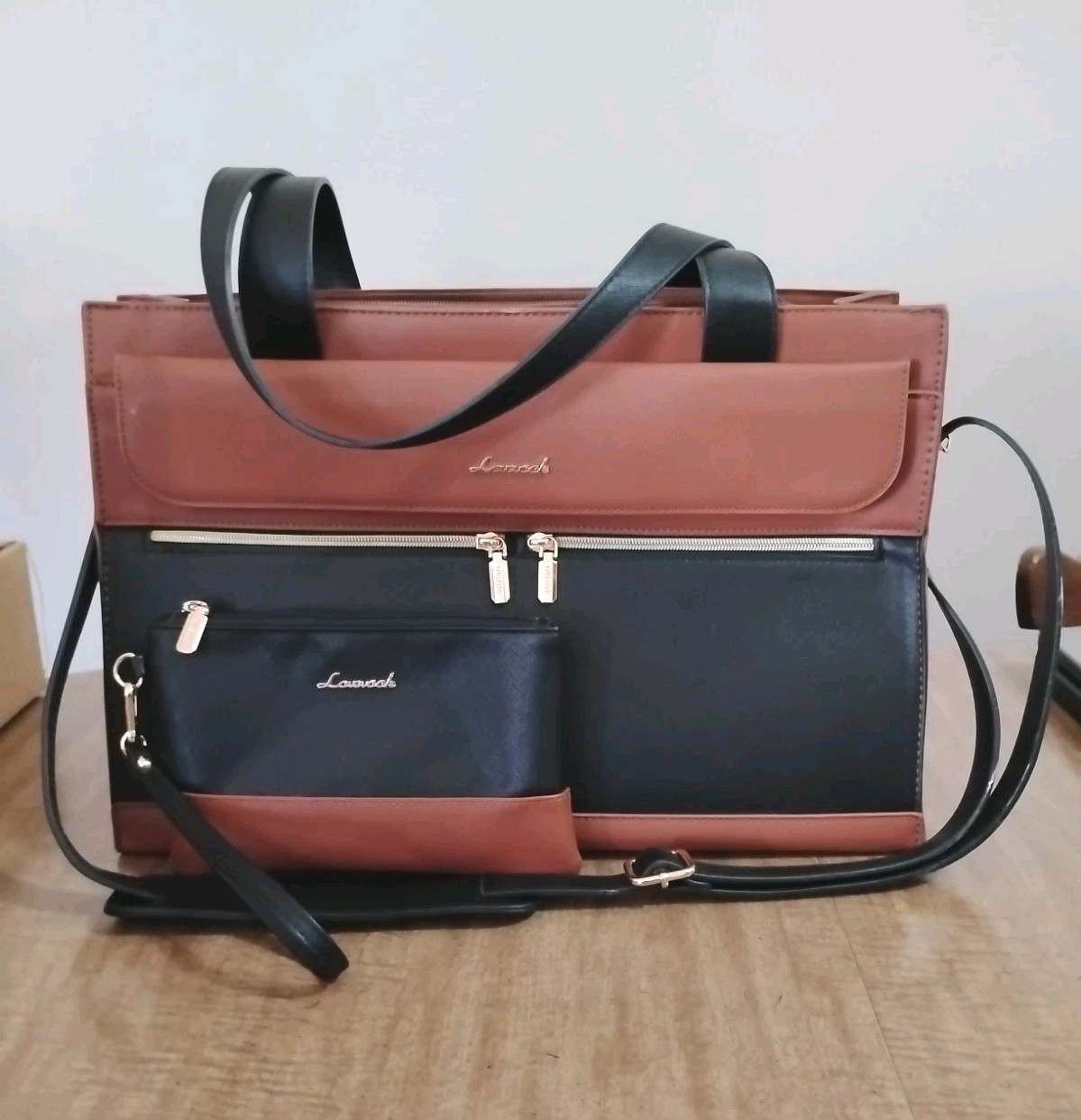 Tote & Zipper Clutch by Lovevook Professional Leather-Like Laptop Purse