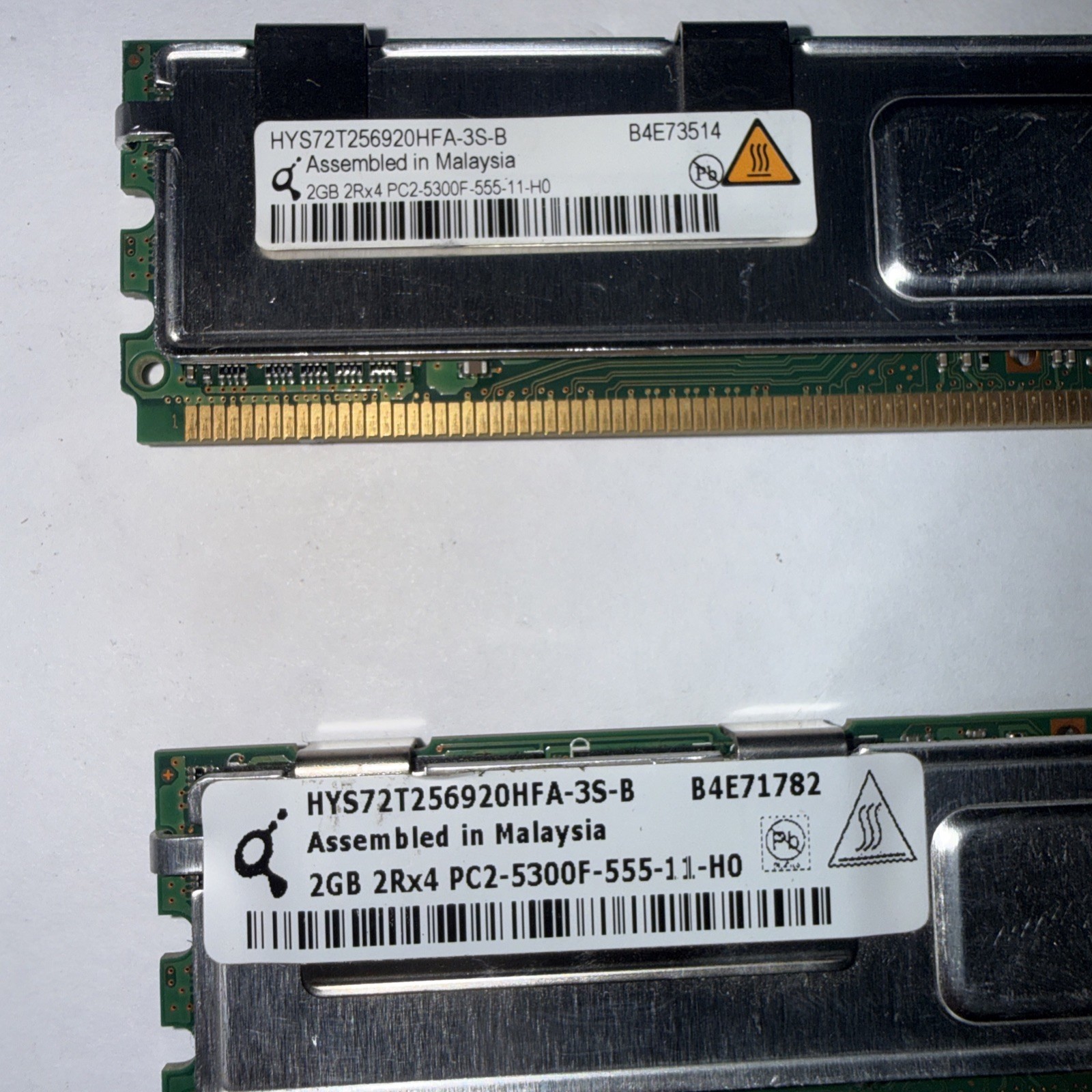Lot of 2 Qimonda 2GB PC2-5300F DDR2 ECC FB-DIMM RAM HYS72T256920HFA-3S-B