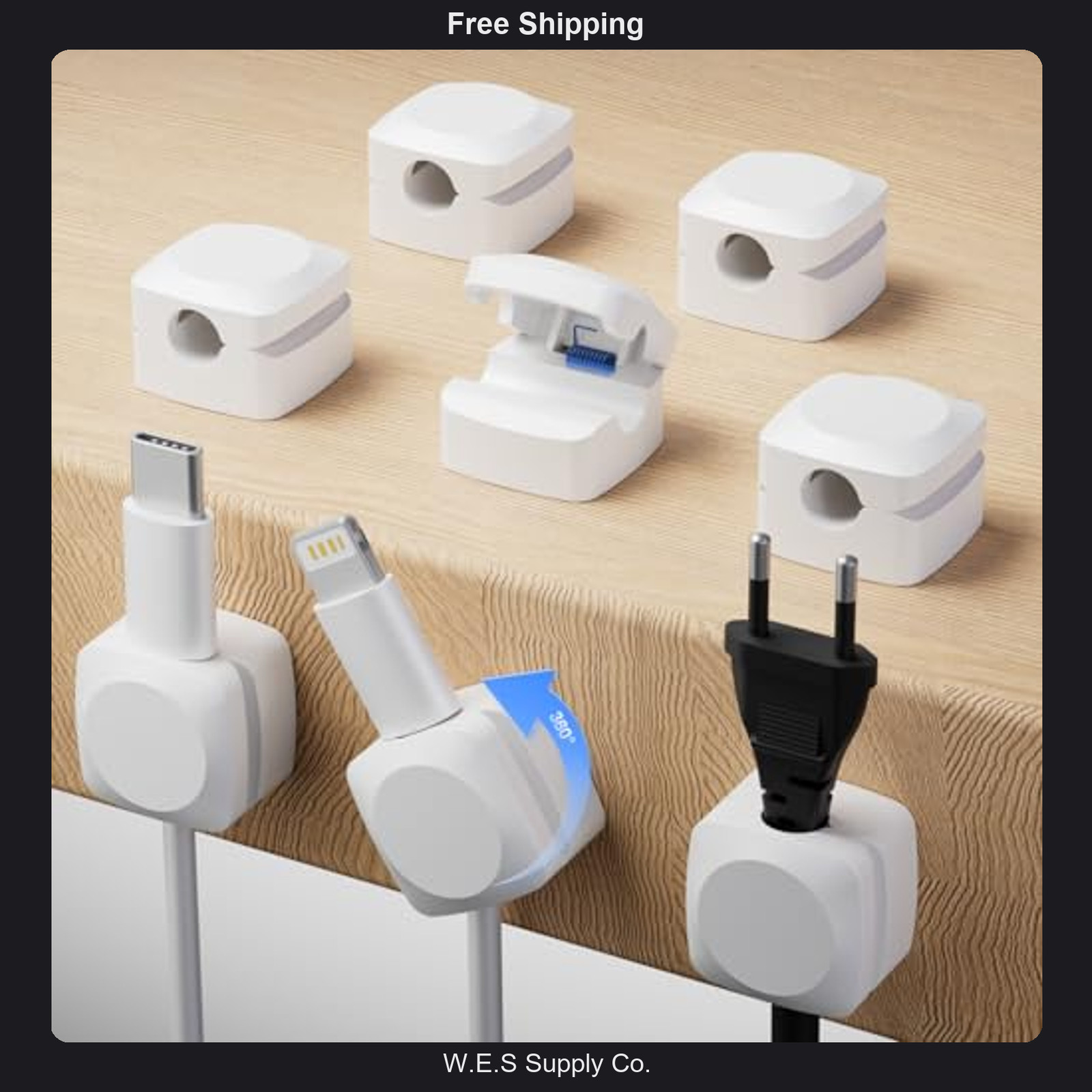 Daisyhome Rotatable Cord Organizer with Strong Adhesive Clips