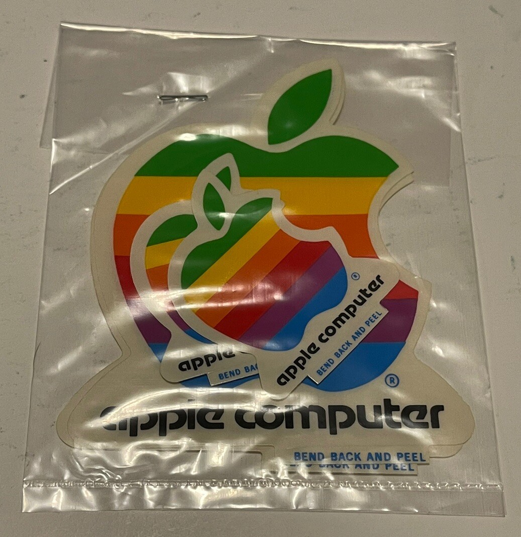 4 Vintage Original 1980s Apple Macintosh Computer Logo Rainbow Decal Stickers