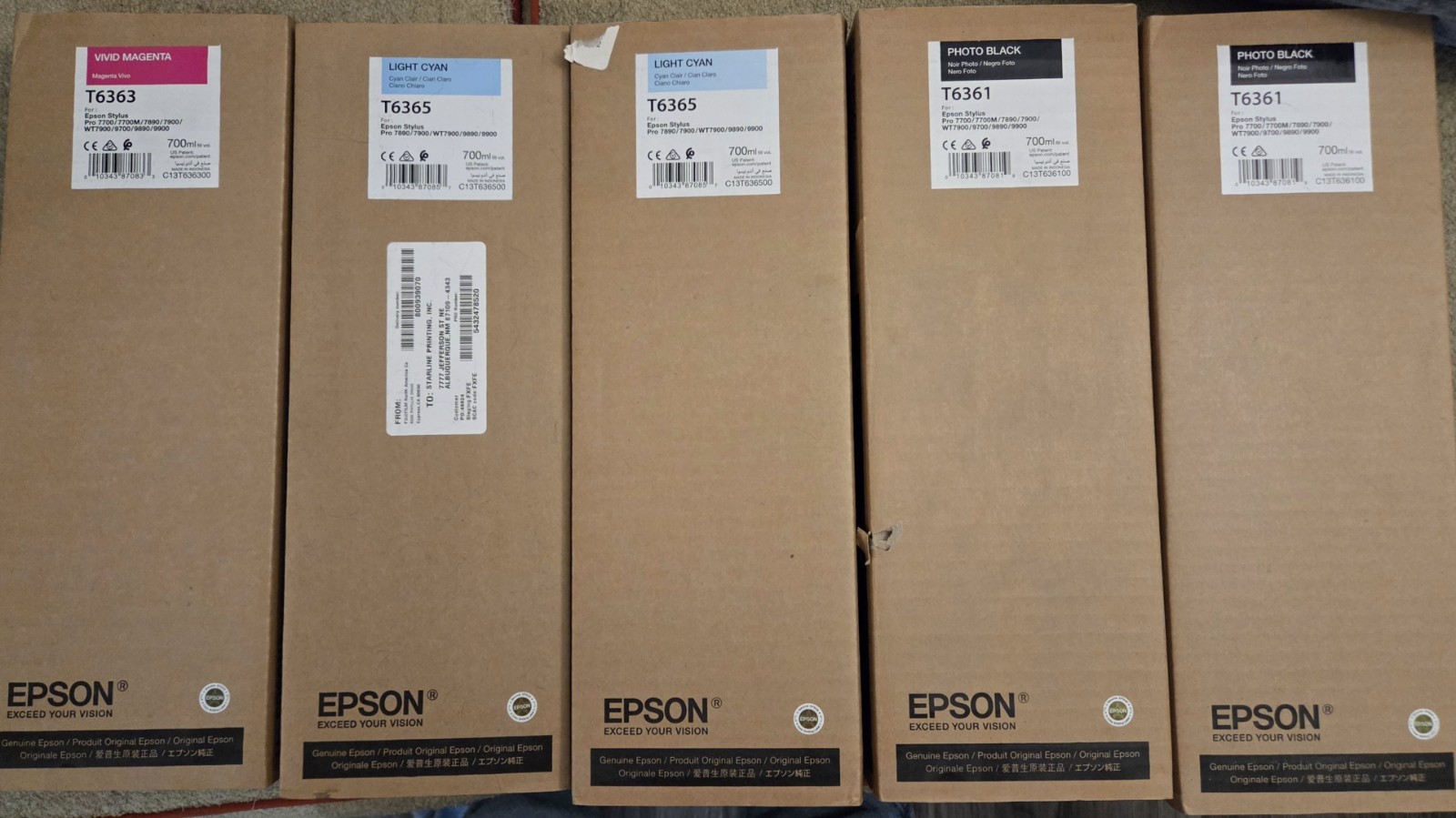 Epson Sealed Ink Cartridges 1 X T6363 2 X T6365 2 X T6361 Exp2018-2021