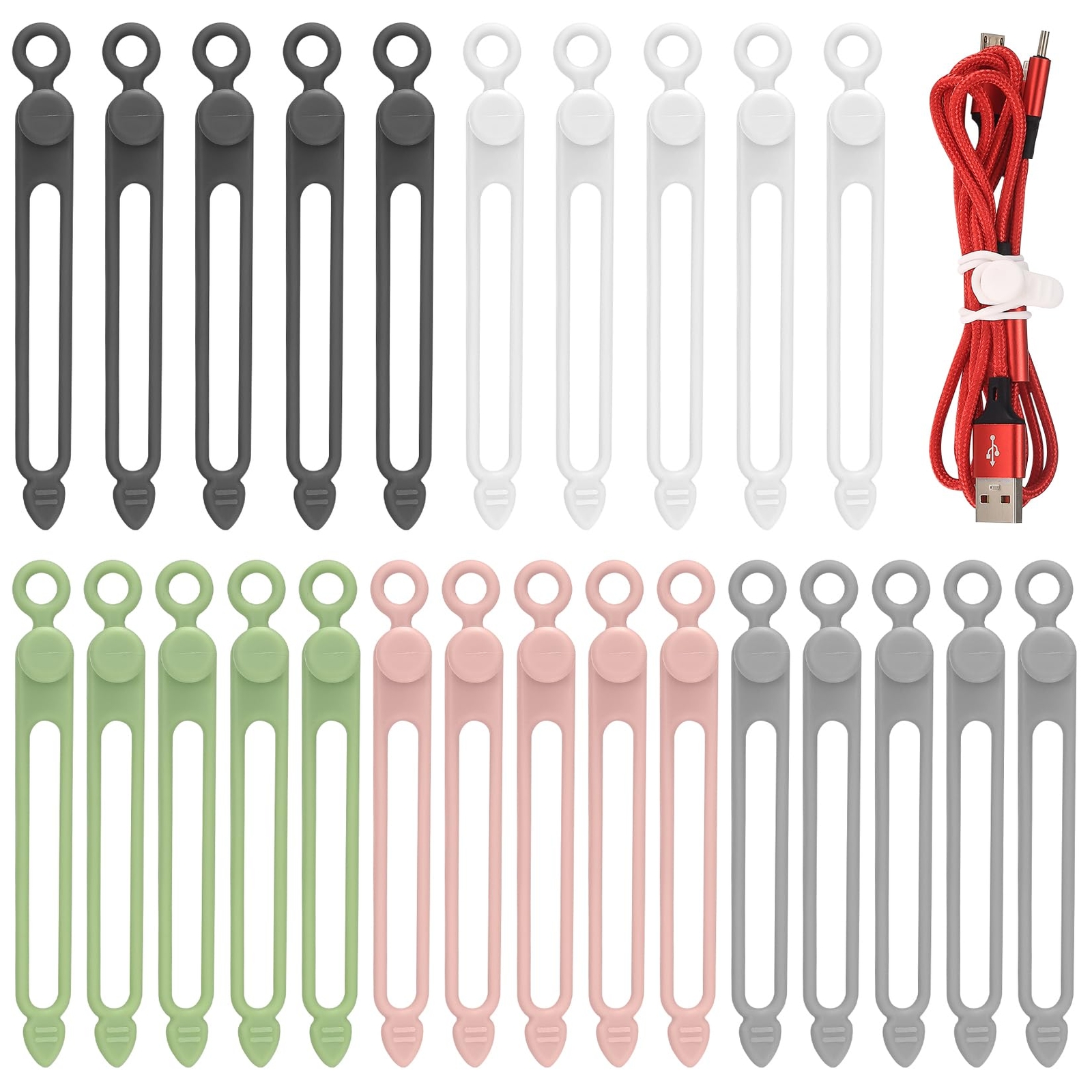 25 Pcs Silicone Cable Ties Reusable Cable Straps Wire Organizer Cable Managem...
