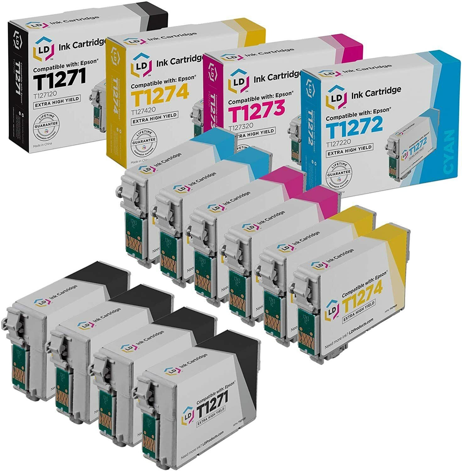 LD 10PK Replacements for Epson 127 Ink 4 T127120 2 T127220 2 T127320 2 T127420