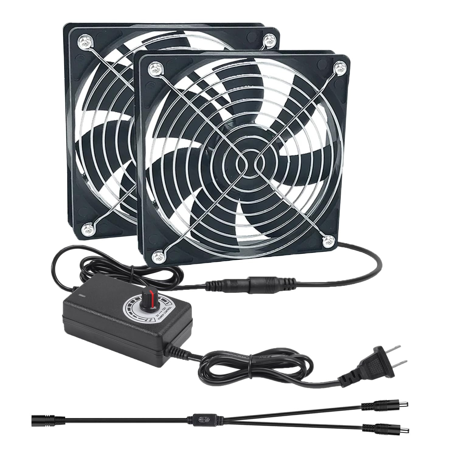 2 X 120Mm Computer Fan with AC Plug 110V 220V AC Powered Fan with DC 3V to 12V
