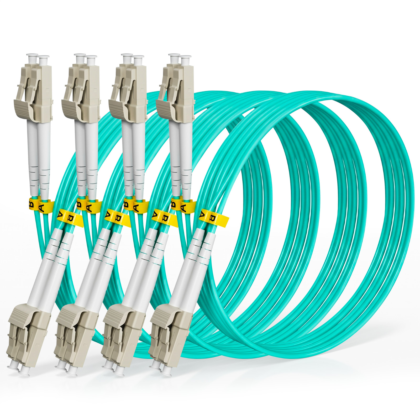 ALVIRON OM3 LC‑UPC to LC‑UPC Duplex Fiber Patch Cable – 3m – 4 Pack – Aqua–LSZH