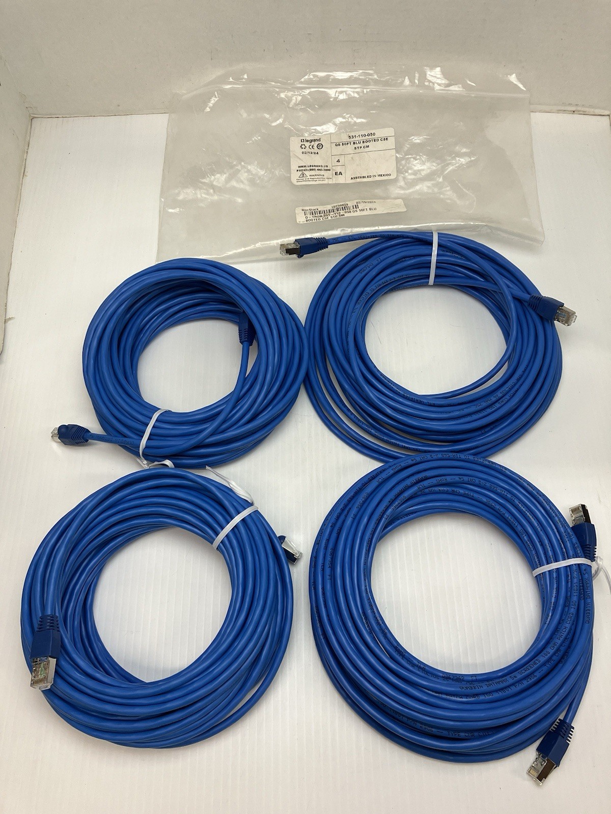 4pcs Legrand Quiktron 531-110-050 QS 50FT Blue Booted Cat5e Ethernet Cables